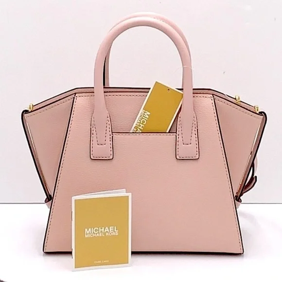 Michael Kors Avril Small Leather Top-Zip Satchel Powder Blush color - Picture 3 of 16